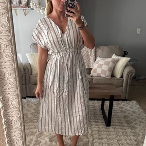 Cupshe White and Navy Striped Midi Dress